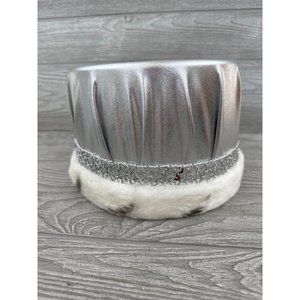 Royalty Silver Satin Crown Sequin Faux White Fur Trim Prom Court Costume
